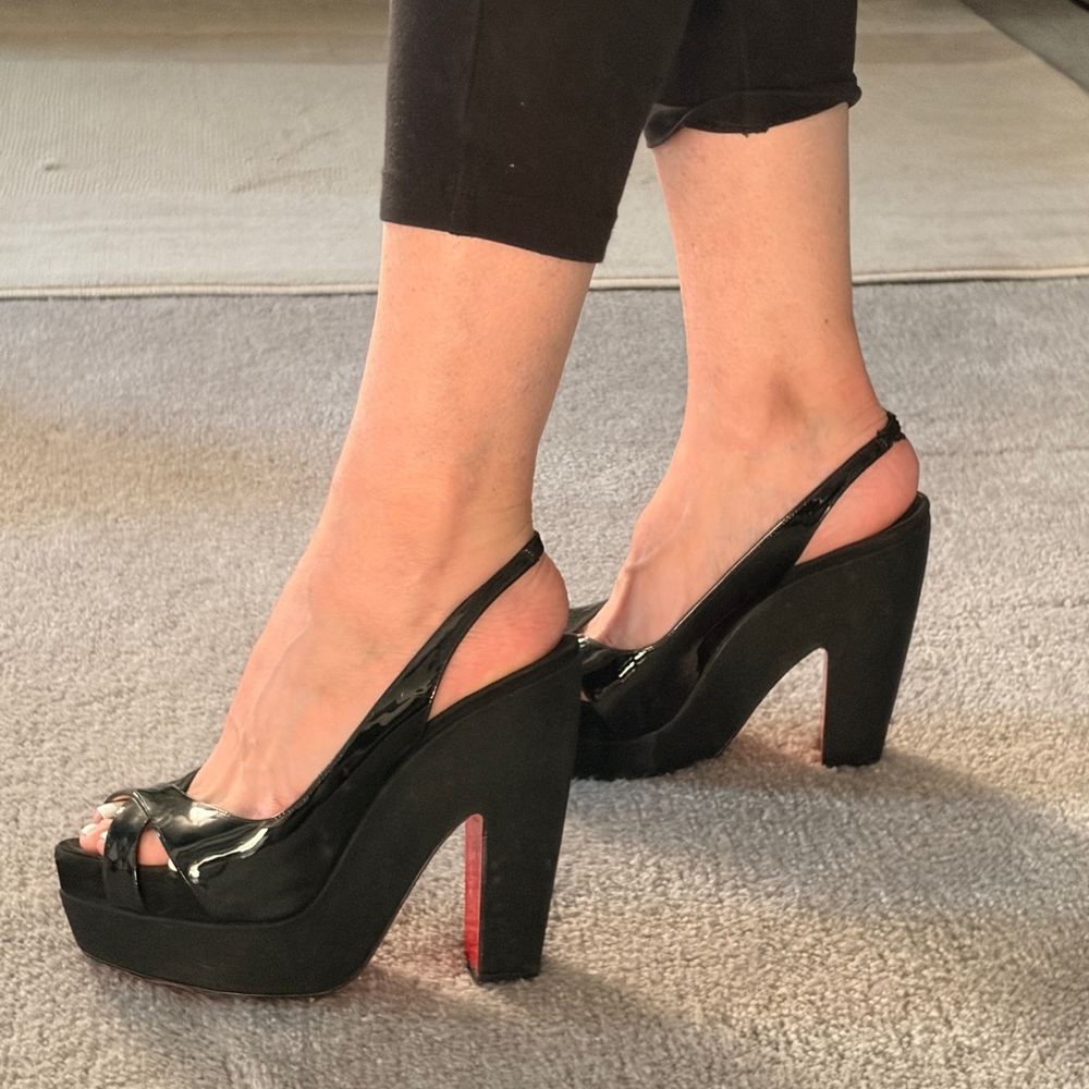 Christian Louboutin Black Patent Leather Platform Heels - Picture 6 of 14
